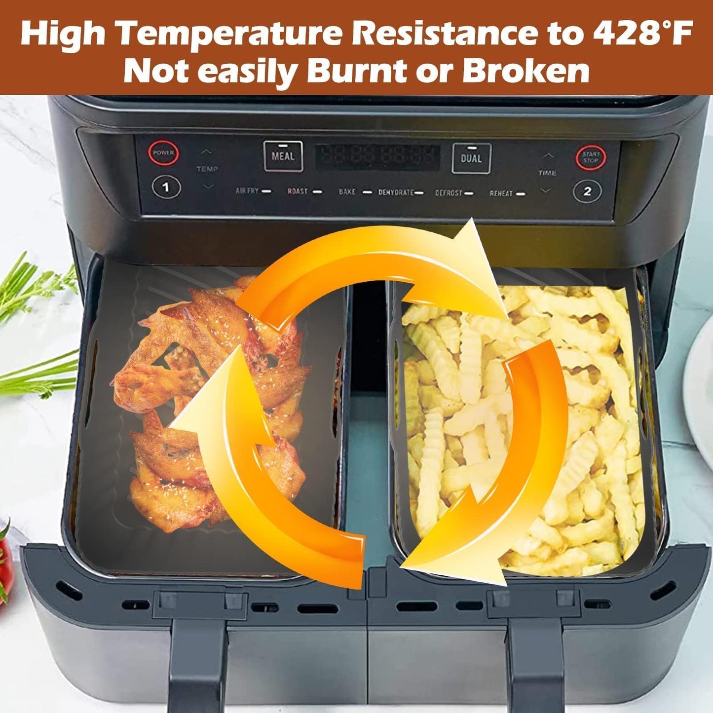 2-Pack Reusable Silicone Air Fryer Liners for Ninja Dual Air Fryer, Heat Resistant Air Fryer Accessories for Ninja Foodi AF300UK AF400UK, Tower T17088 Vortx. Ideal for Air Fryer, Oven, Microwave