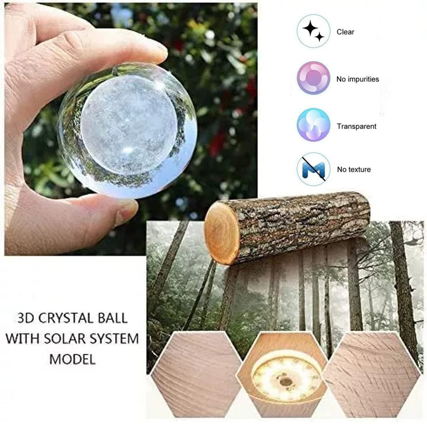 3D Planet Crystal Ball Night Light for Christmas, Space Galaxy Crystal Ball with Wooden Base,3D Engraved Solar System Crystal Ball with LED Light Base for Kids,Gift for Family Lovers Thanksgiving