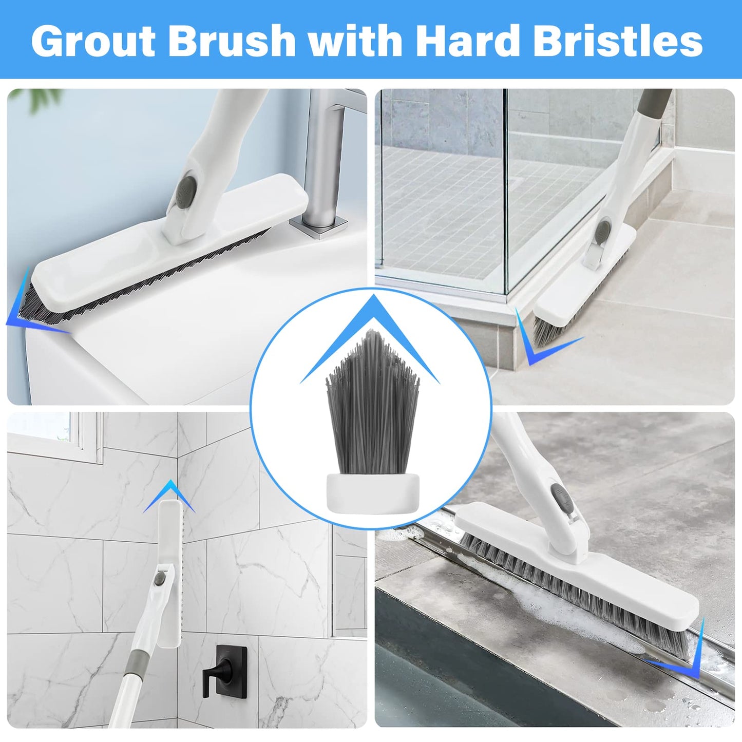 3 in 1 Tub and Tile Scrubber Bathroom Cleaner Shower Cleaning Brush 51.5” Detachable Long Handle, Stiff Bristles Scrub Brush Cleaning Tool for Bathtub Kitchen Toilet Wall Floor Glass 3PCS