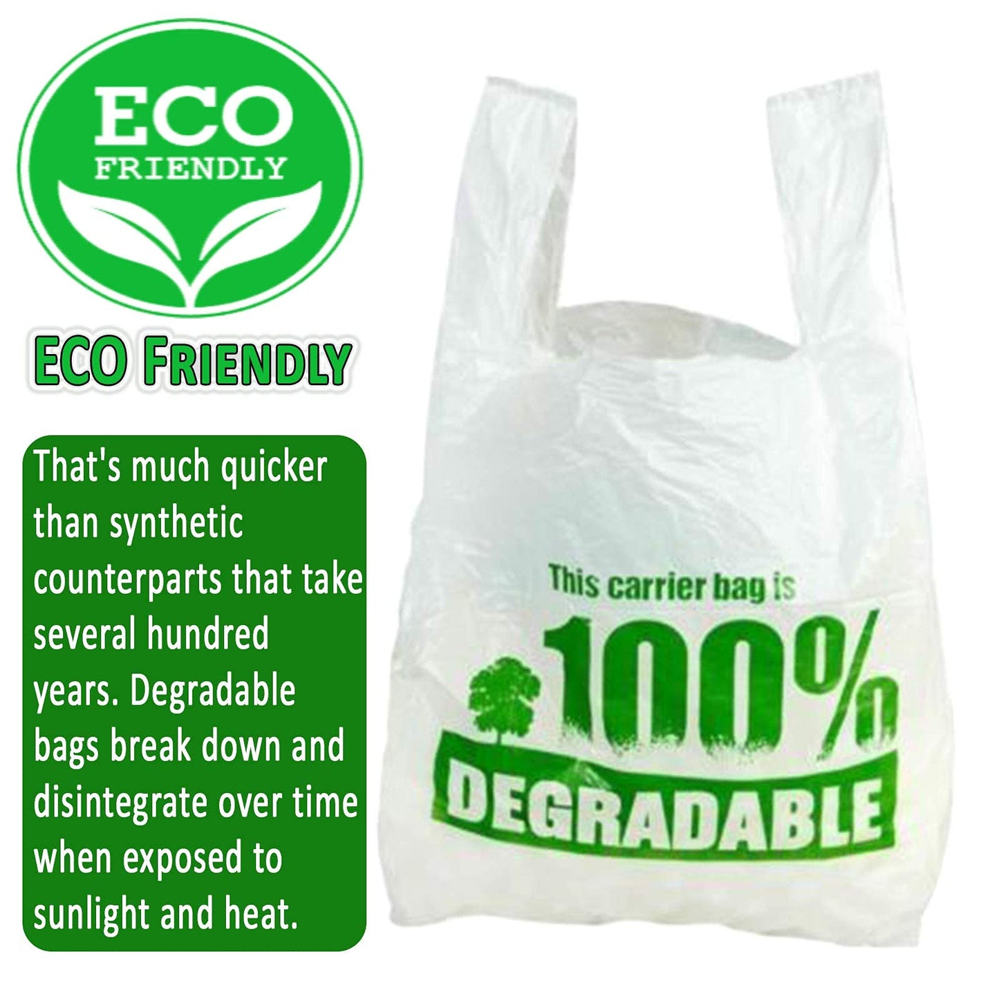 500 Bags of X Large White Vest plastic carrier bags 13 x 19 x 23" - Strong reusable shopping bag 100% degradable - Recycled Eco Friendly Plastic Bags 500 Bags