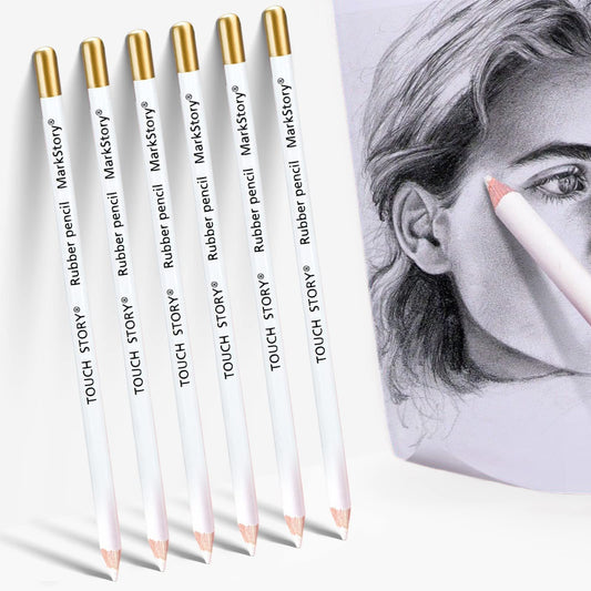 6 PCS Eraser Pencils for Artists Rubber Pencil Highlight Eraser, Pencil Rubber Wooden Sketch Eraser Pen Eraser Pencil for Sketching Charcoal Sketch Drawings Pencil Erasers for Artists Revise Erasing 6