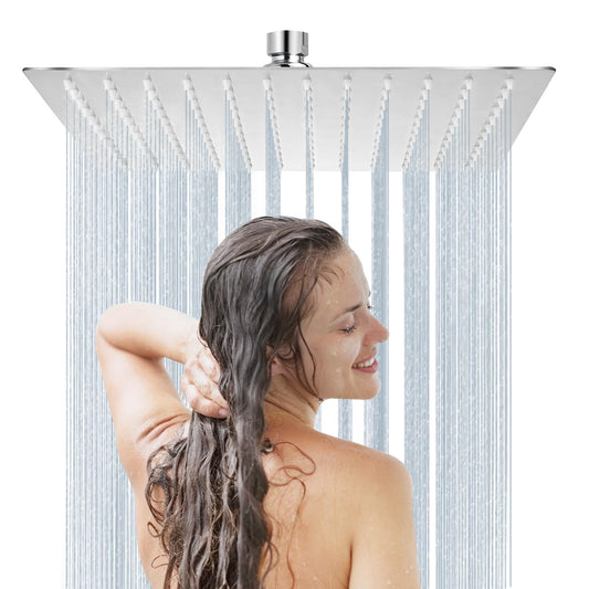 12inch Square Shower Hear, Large Rain Shower Head 304 Stainless Steel Bathroom Shower Head Waterfall Rainfall Showerhead (12inch Square) 12inch