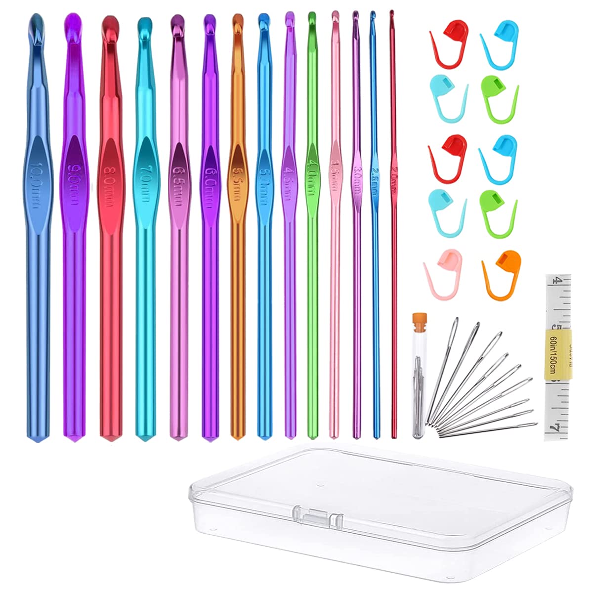 36Pcs Crochet Hooks Set 14pcs Aluminum Crochet Hooks Knitting Accessories Tools with Case Crochet Kits for Beginners Adults 2.0mm-10.0mm Transparent