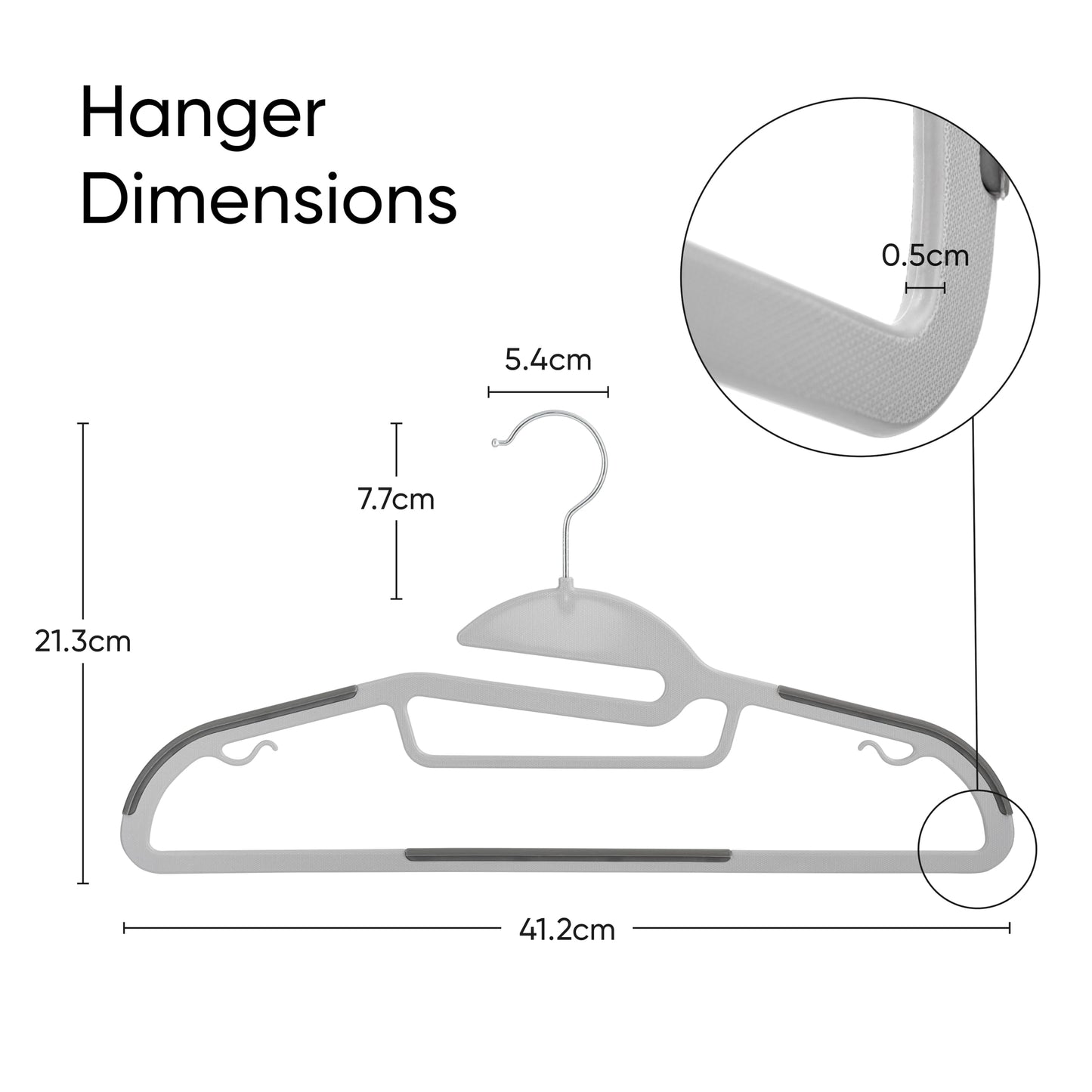 30 Pack Plastic Hangers with U-Shaped Opening, Coat Hangers for Clothes Non-Slip 360 Degree Swivel Hooks,Space-Saving,0.5 cm Thick, 41.2 cm Long,Grey set of 30