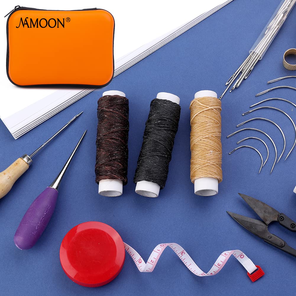 38Pcs Upholstery Repair Kit Includes Sewing Thread and Needles, Awl, Thimble, Leather Sewing Needles Kit for Upholstery, Leather, Carpet Canvas Repair for Leather Repair