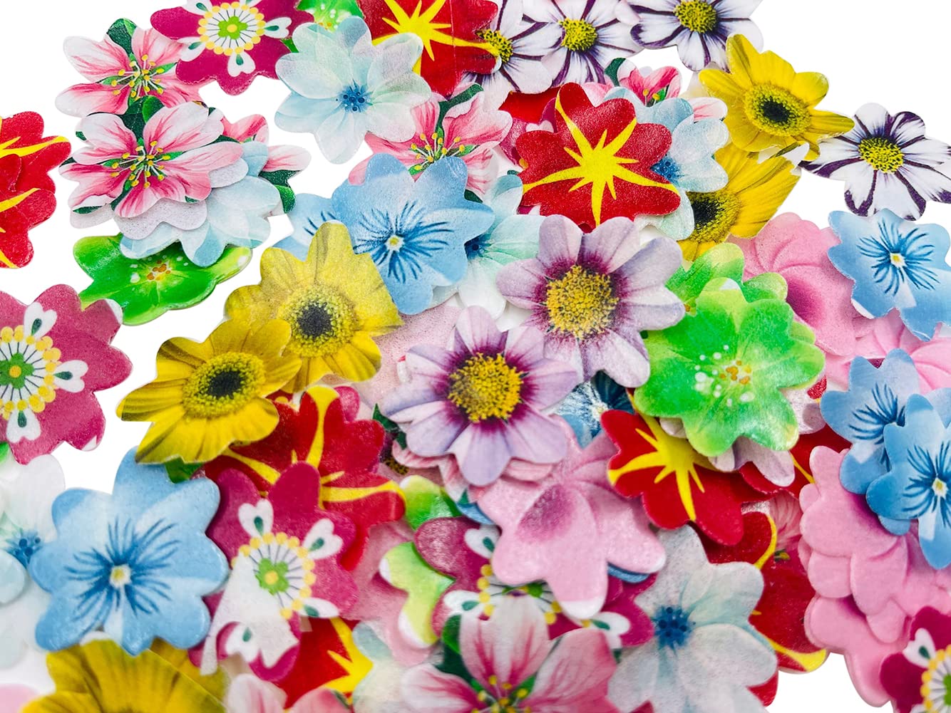 120pcs Edible Flowers Daisy Cake Toppers for Happy Birthday Wedding Edible Wafer Paper Rice Paper 1.6“ Cupcake Topper Decoration Mix 10 Colurs Baby Shower Wedding