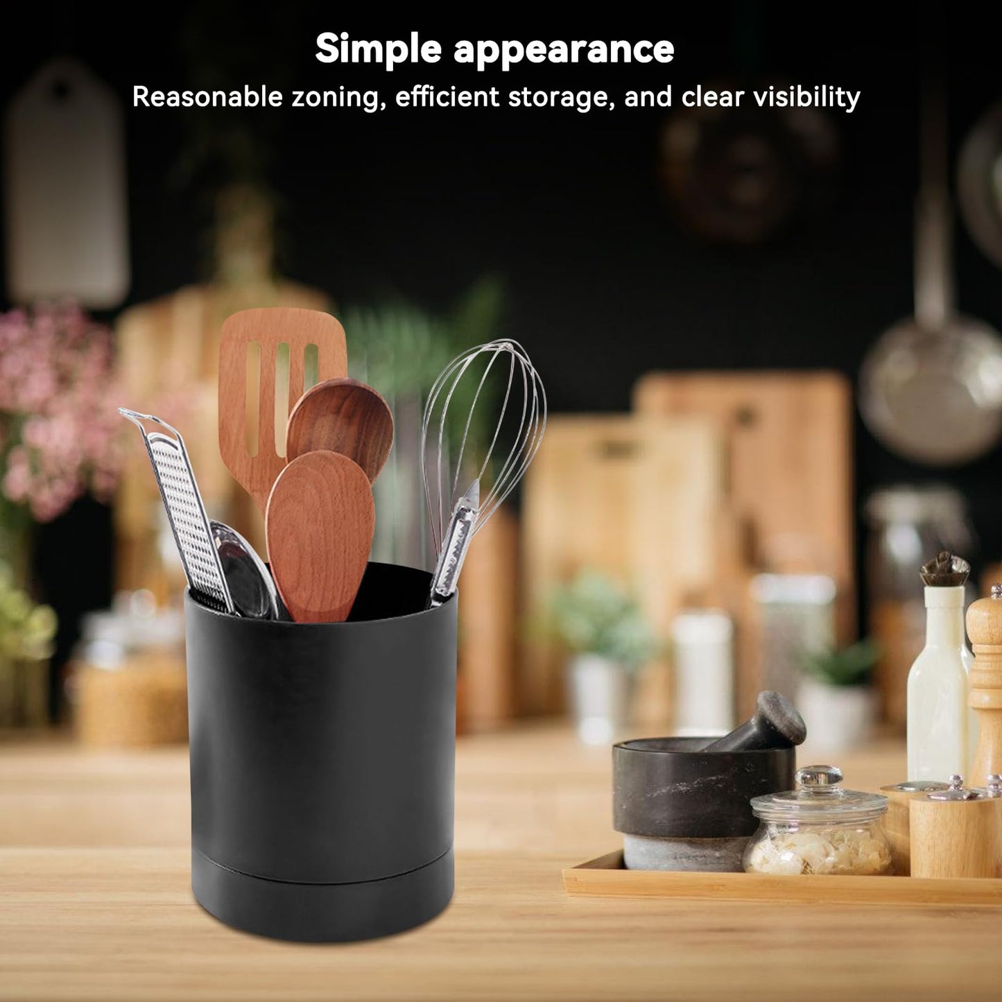 360° Rotating Black Utensil Holder Caddy, 3 Compartment Kitchen Utensil Holder Rotating Utensil Organizer Large Utensil Caddy Kitchen Utensil Pot Utensil Crocks for Kitchen Countertop