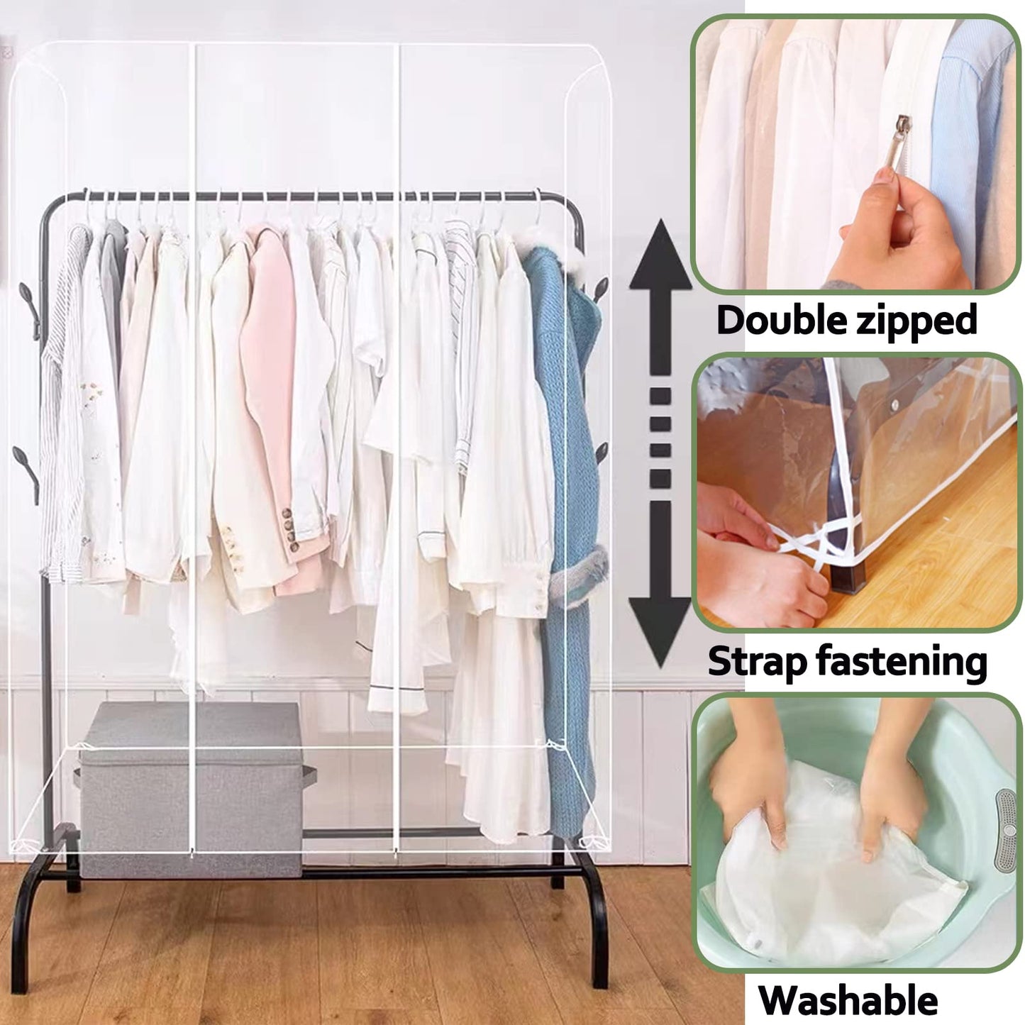 6ft Transparent Clothes Garment Rail Strong Zipped Cover Clear Protective Zip Over Cover for Garment Hanging Coat Racks For 6ft rails