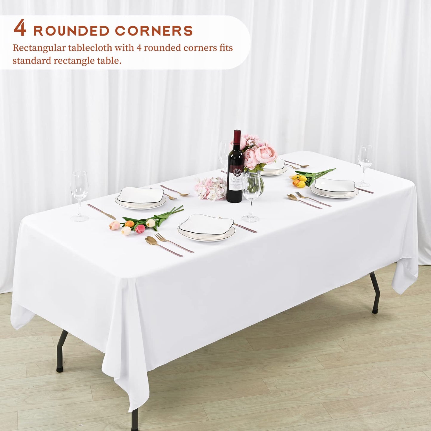 4 Pack White Polyester Tablecloth for 6ft Rectangle Tables 60 x 102 Inch Rectangular Fabric Table Clothes Washable White Polyester Table Covers for Wedding Banquet Restaurant Buffet Parties Camping 153x260cm|60x102in 4