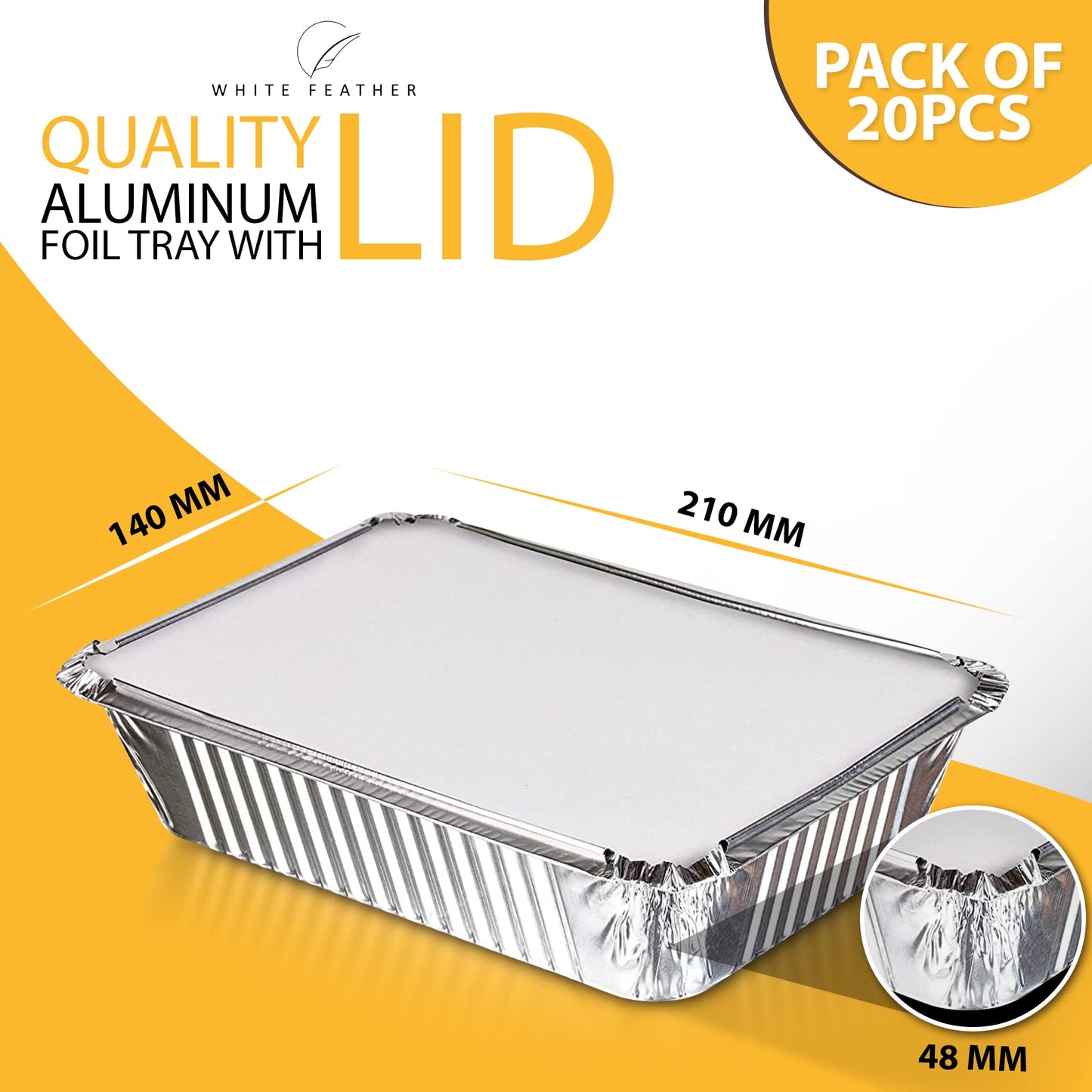 20Pcs Medium Aluminium Foil Trays with Lids 21x14cm - BPA Free, Sturdy, Leakproof Air Fryer Foil Containers - Disposable BBQ Trays for Meal Prep, Roasting, Grilling, Takeaway, Baking Tray Medium 20pcs