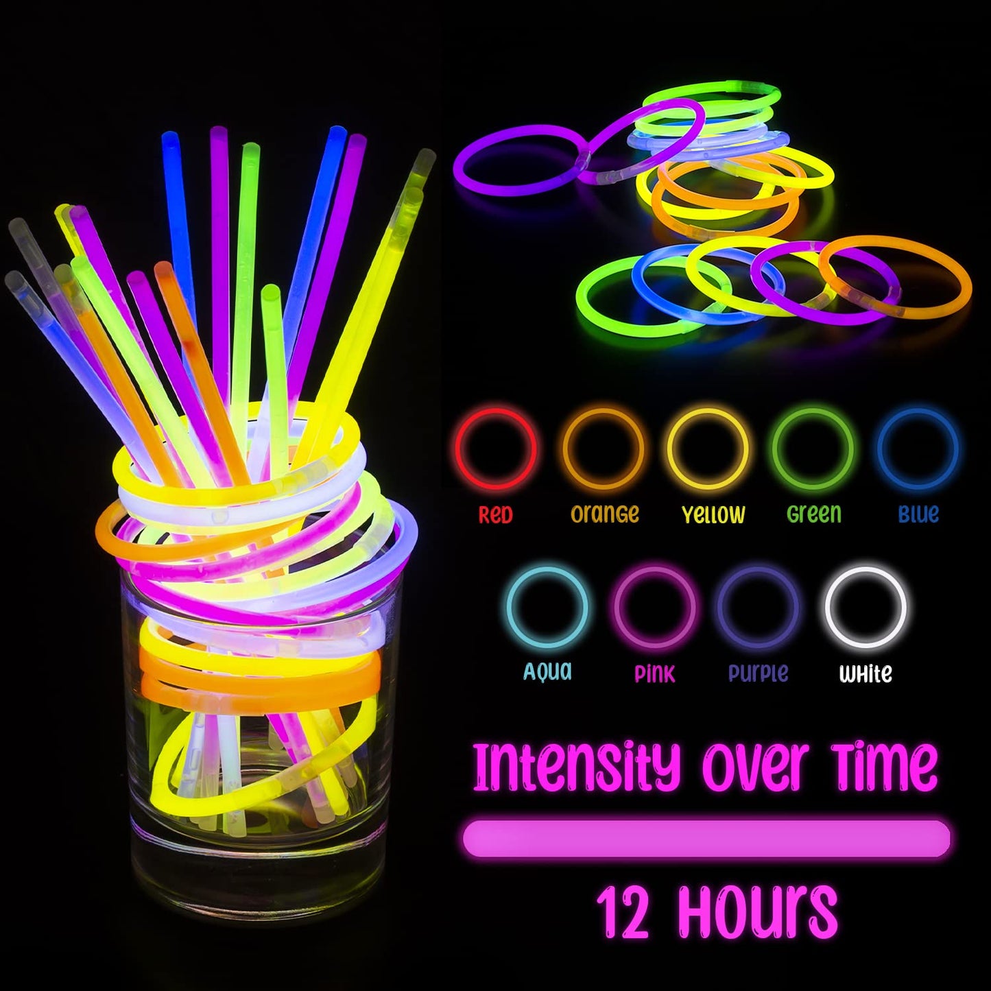 25pcs Premium 8 Inch Glow Sticks With Connectors To Make Neon Necklace Wrist Band Bracelets, Party Favours, Party Bag Fillers for Kids - Party Accessories, Long-lasting Glow Sticks for Children 25pcs