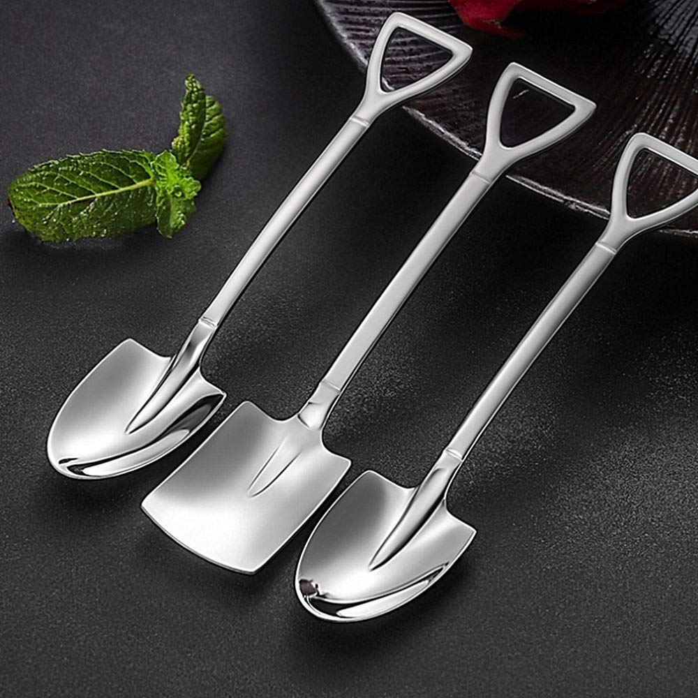 4 Pcs Stainless Steel Shovel Shape Spoon Pointed Spoon Coffee Tea Sugar Stirring Spoon Cake Dessert Spoon for Party