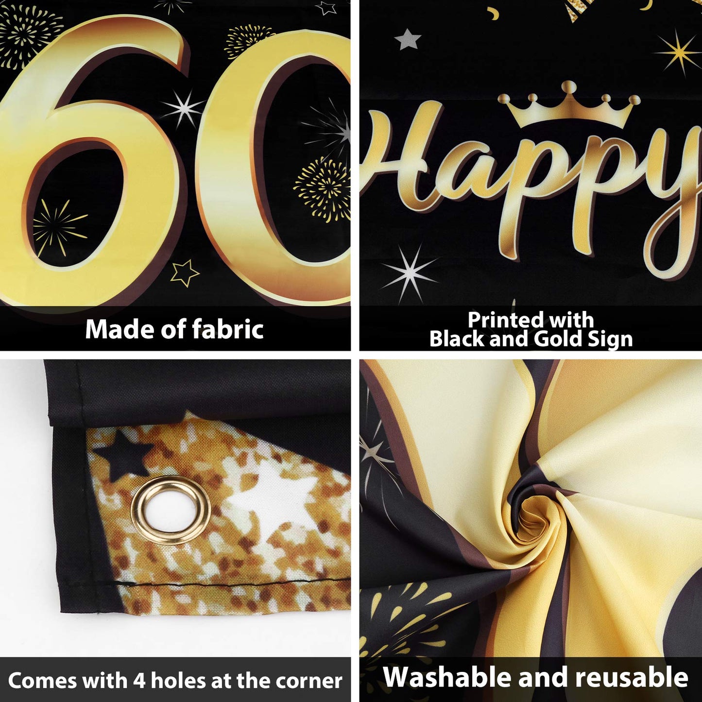 60th Birthday Party Decorations Banner for Men and Women,Essential Decoration for 60th Birthday Party,Long Size Black and Gold 60th Birthday Banner 210×40 cm(82.7×15.7inch)