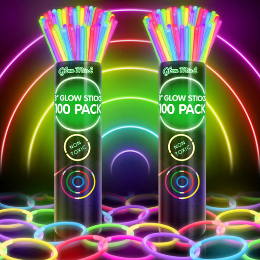 200 Glow Sticks Bulk Party Supplies - Glow in The Dark Fun Party Pack with 8" Glowsticks and Connectors for Bracelets and Necklaces 200 Pack