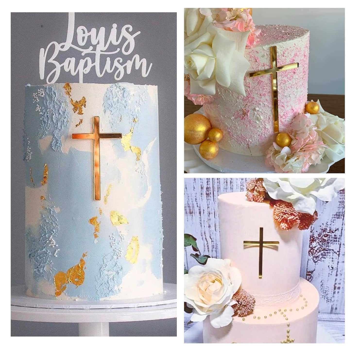 2pcs Cross Cake Topper Acrylic Mirror Baptism Cake DecoratioN Gold for Baptism Party Birthday Wedding DIY Cake Supplies