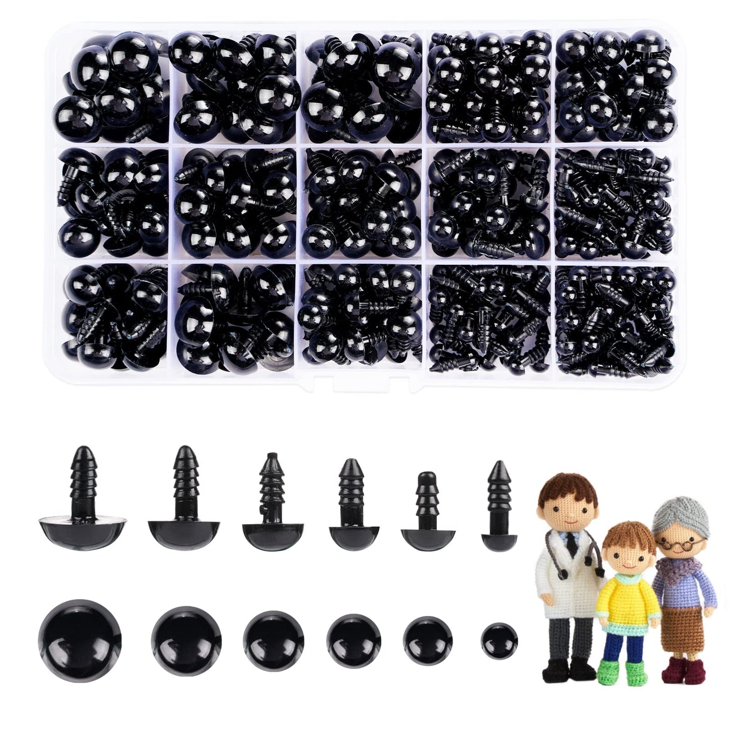 700 Pcs Safety Eyes for Amigurumi Crochet Toys 6-14mm Black Plastic Craft Safety Eyes with Washers Doll Eyes for Stuffed Animals DIY Making Soft Toy Crafts Decorations