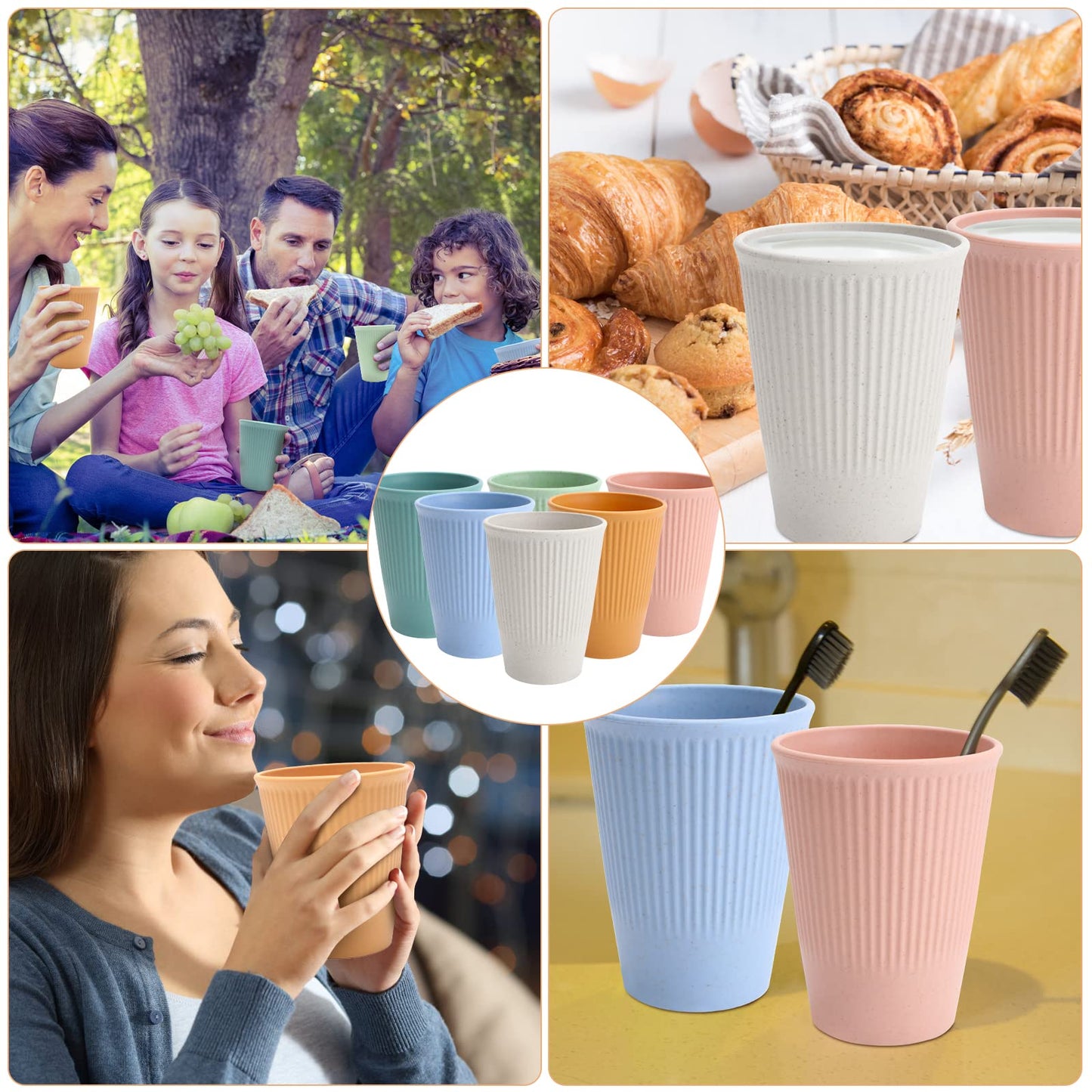 6 Pieces Unbreakable Drinking Cups, 350 ML Plastic Drinking Cups Reusable Tumbler Cup Microwave and Dishwasher Safe Hot Drink Cups for Water Juice Milk (6 Colors)