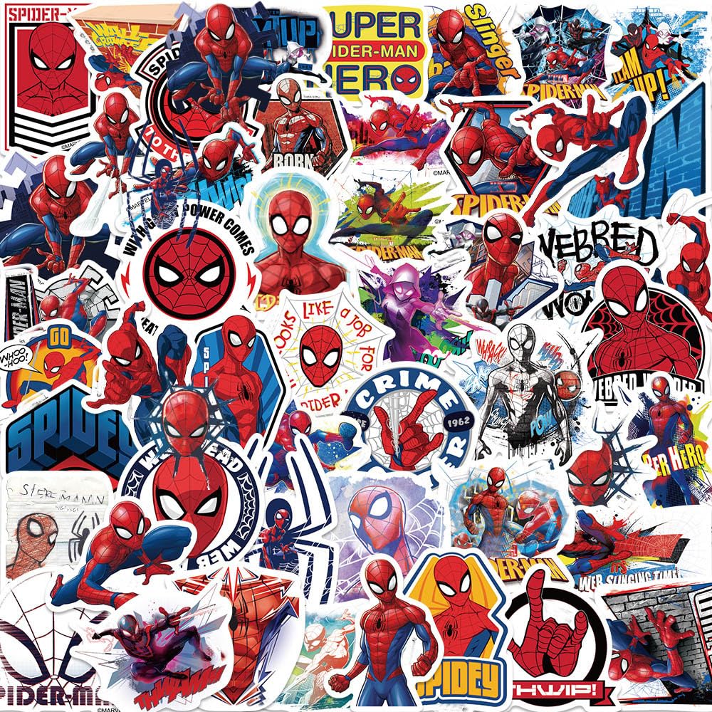 50Pcs Spiderman Stickers for Kids,Personalized Kids Stickers for Water Bottle, MacBook, Car, Bumper, Luggage, Laptop,Waterproof Vinyl Aesthetic Stickers for Adults Teens Boys Girl