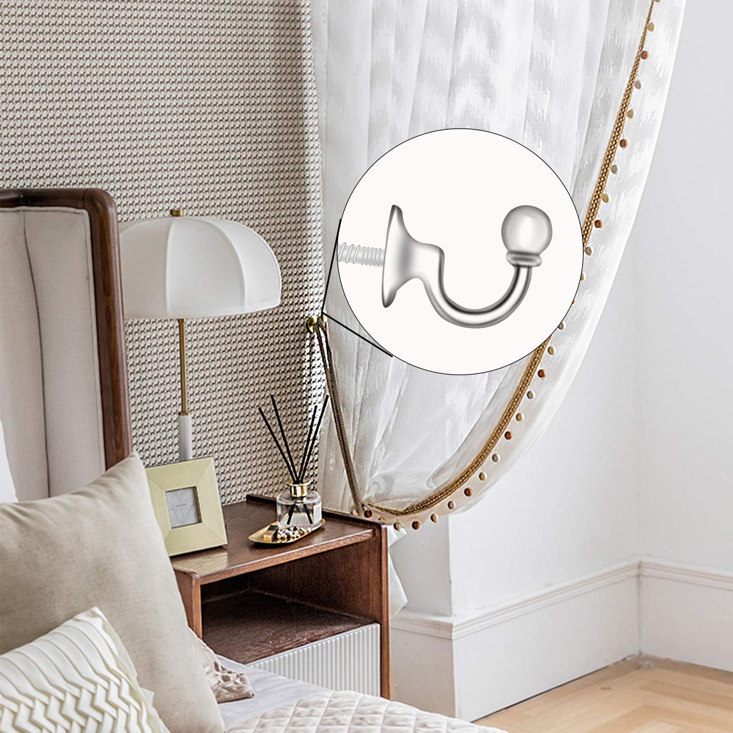 4 PCS Curtain Tie Backs Hooks, Ball End Curtain Holdbacks Hooks U Shaped Curtain Tie Hooks Heavy Duty Curtain Hooks Silver Curtain Tie Back Fixings for Curtains Clothes Coat Hanger Hook