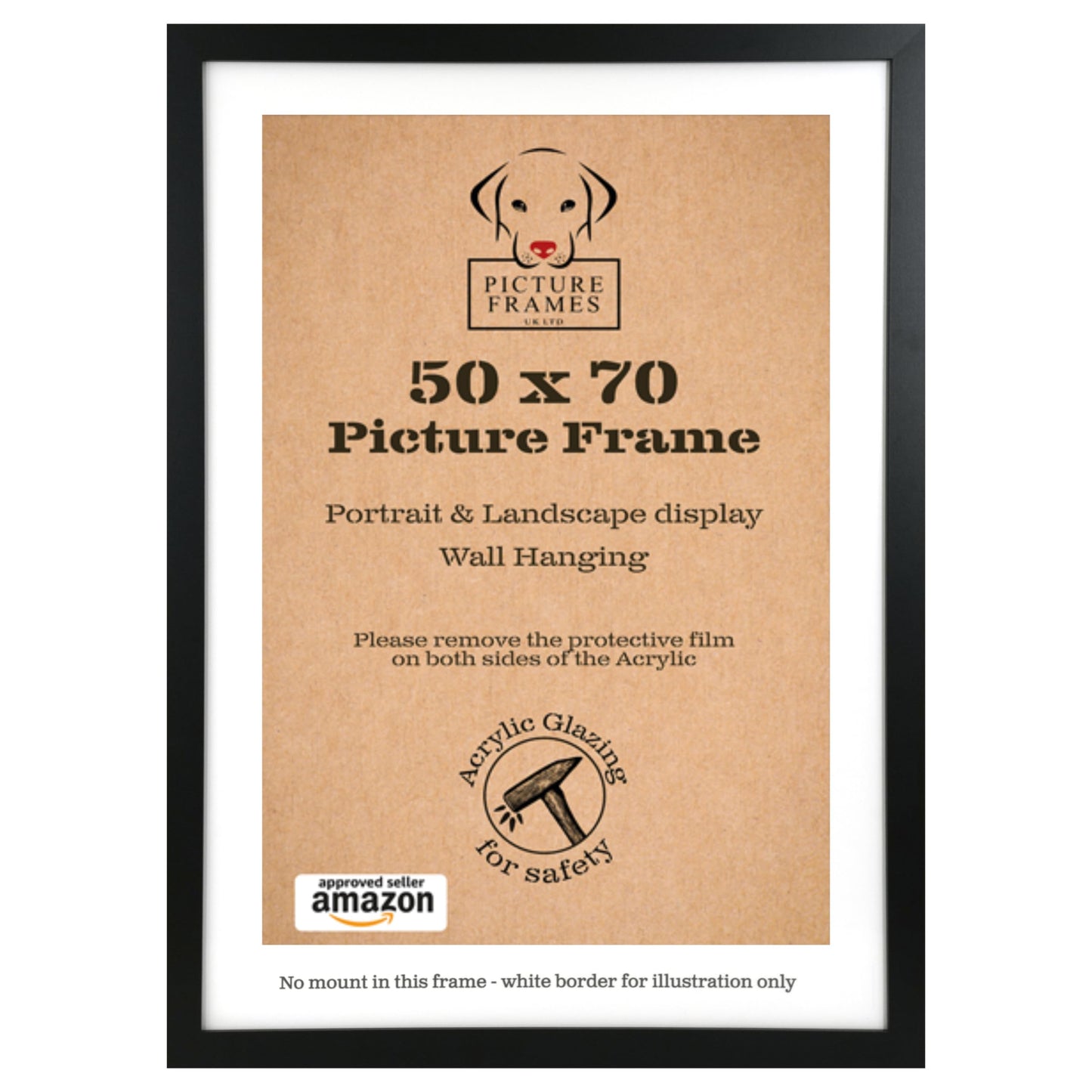 50x70cm Black Picture Frame | 500 x 700mm Black Frame | Black Poster Frame 50 x 70 cm| 70x50cm Frame | 500x700 Black Frame - Wall Hanging