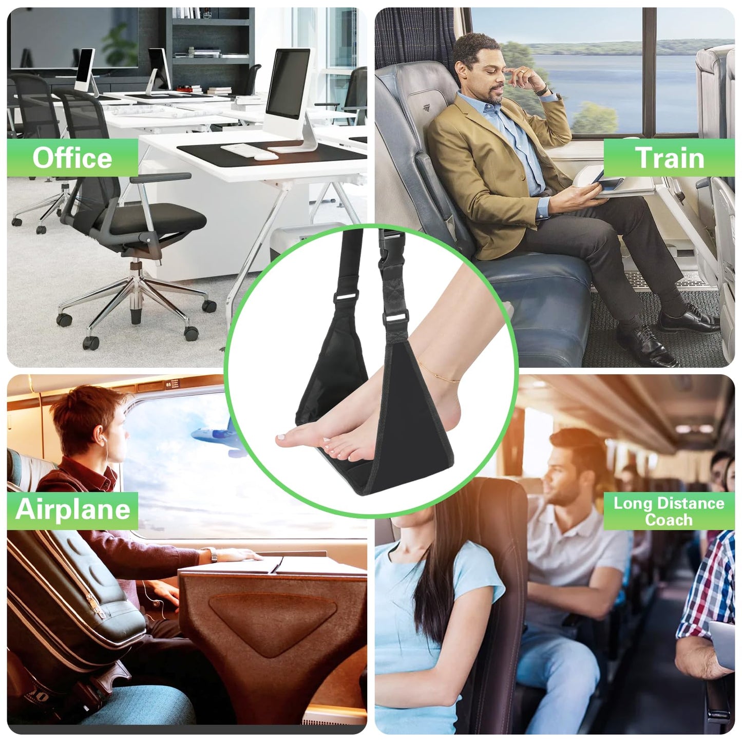 2 Pack Airplane Footrest with Memory Foam - Plane Travel Foot Rest, Travel Accessories, Portable & Adjustable Travel Foot Hammock, No Clashing Footrest Provides Relaxation & Comfort for Long Flight 2 Pack