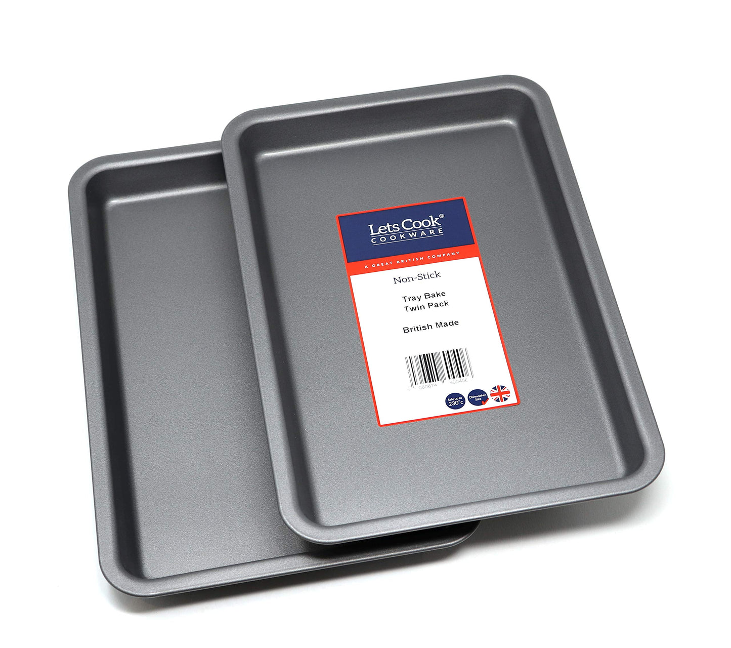 31cm Tray Bake Deep Oven Tray Twin Pack, British Made with Teflon Non Stick by Lets Cook Cookware