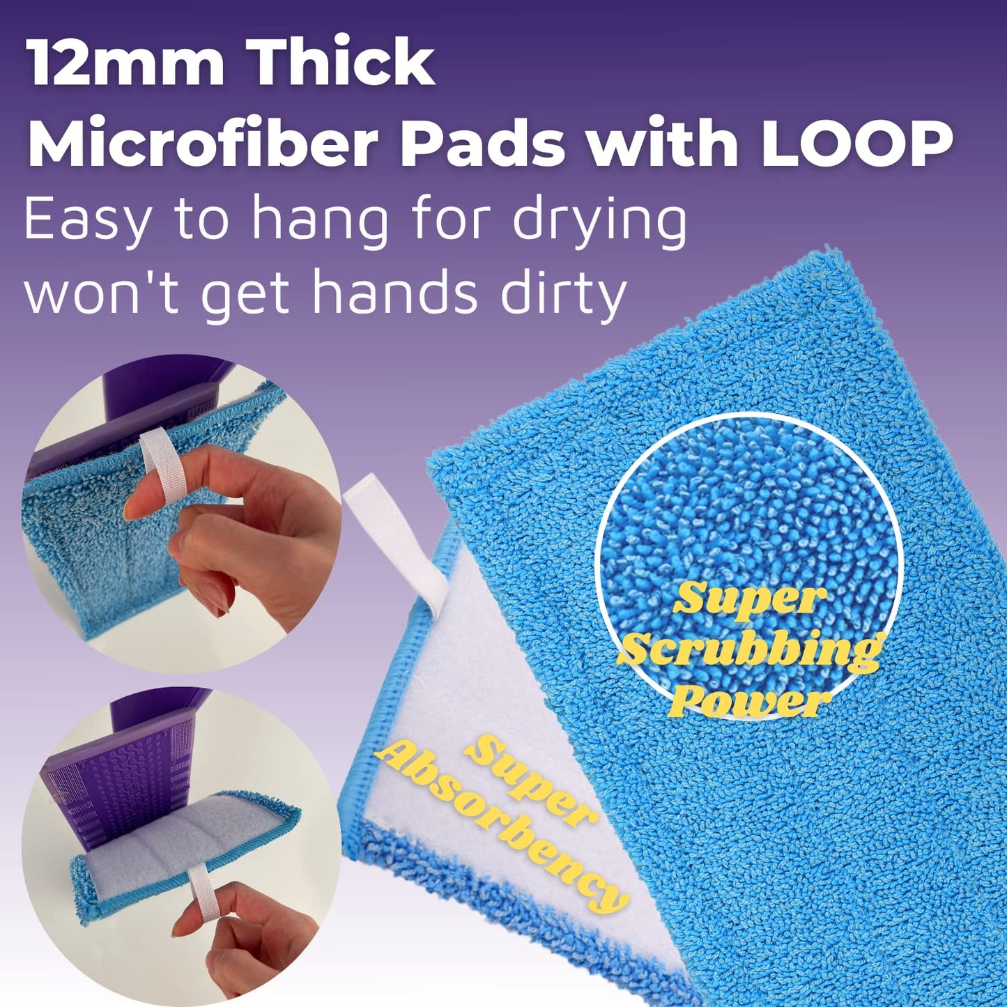 4 Pack Upgraded Reusable Mop Refill Pads for Flash Powermop, Absorbing Pads for Wet & Dry Floor Cleaning Washable Microfiber Mop Heads 4 Pack