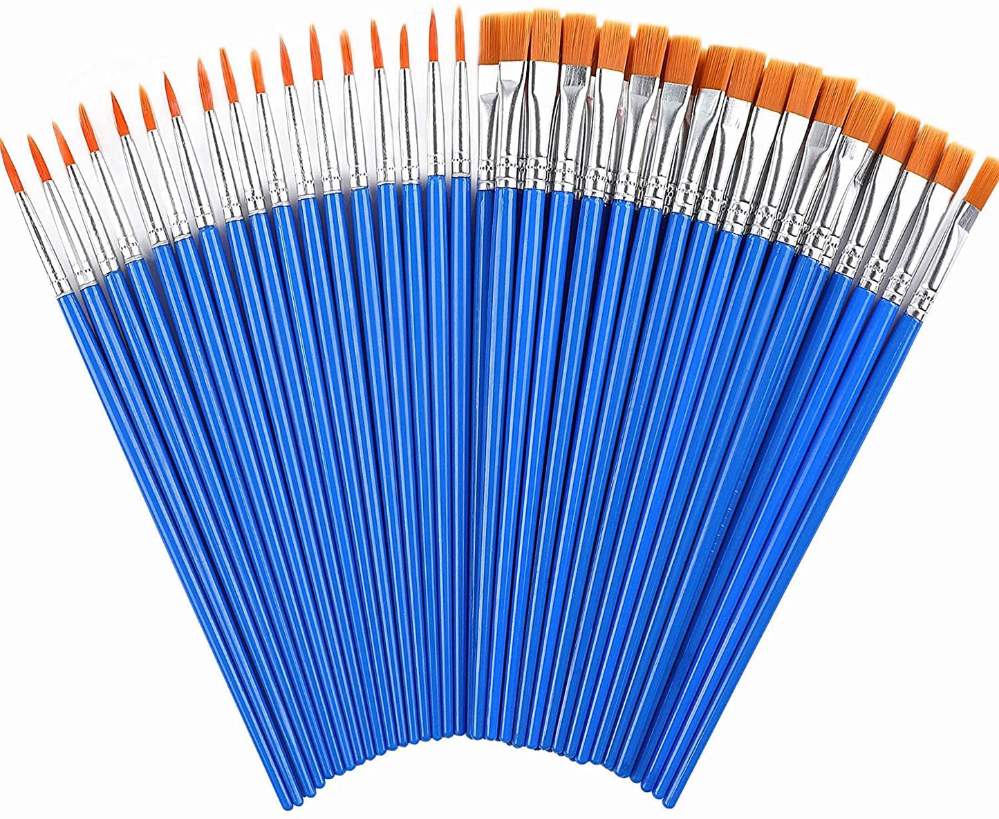 60 Pcs Paint Brushes,Round Flat Small Brush Bulk for Detail Painting (30 Round and 30 Flat) 30 Round and 30 Flat