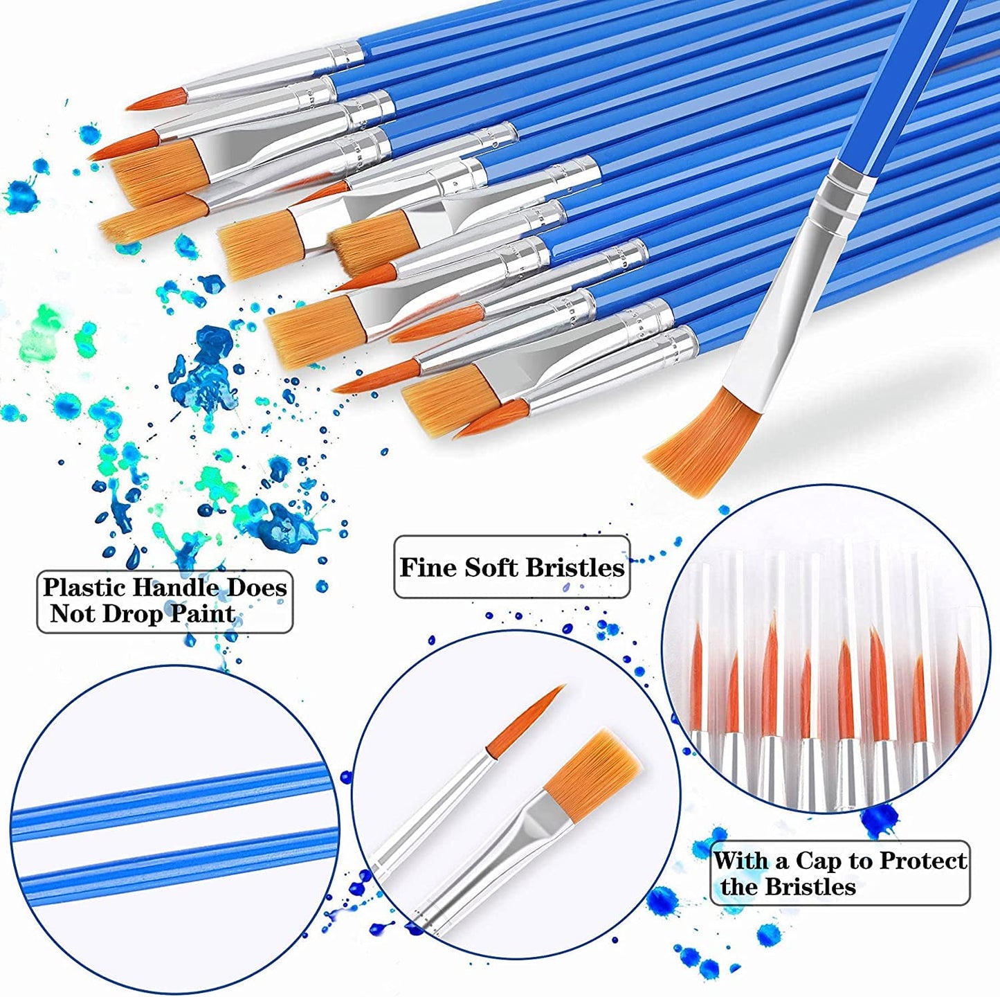 60 Pcs Paint Brushes,Round Flat Small Brush Bulk for Detail Painting (30 Round and 30 Flat) 30 Round and 30 Flat