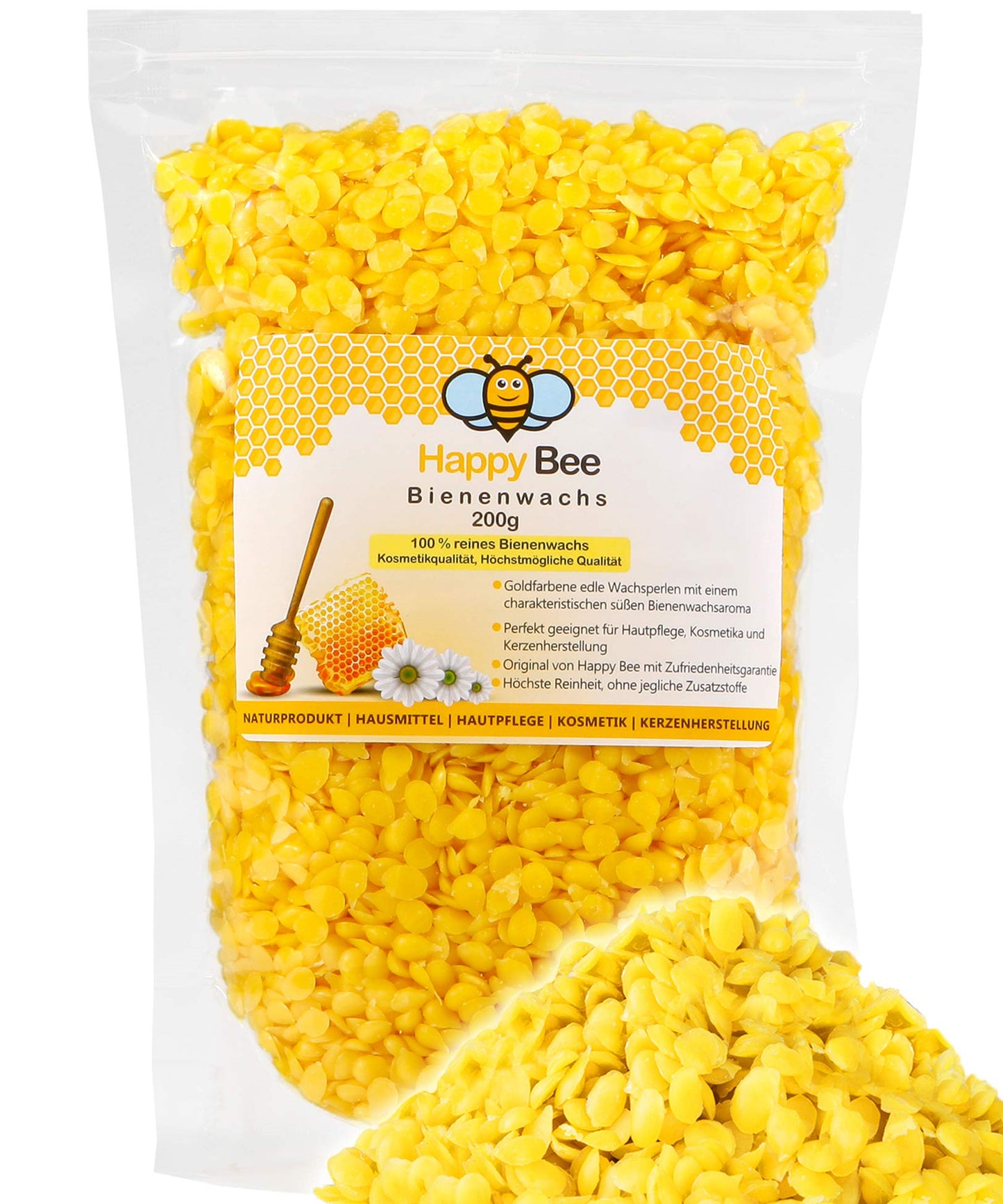 100% Pure Beeswax - 200 g Pure Yellow Beeswax Pellets - Ideal pastilles for Cosmetics and Candle Making with The Whole Family