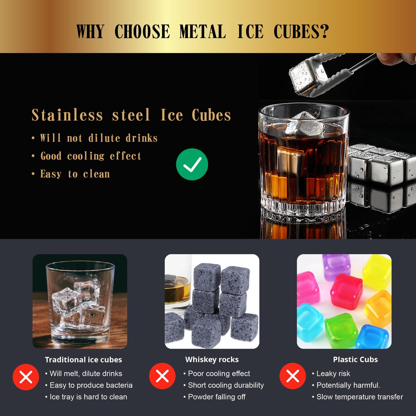 16Pcs Stainless Steel Metal Ice Cubes Reusable - Metal Stones Ice Cube for Drinks, High Cooling Technology, for Beverage, Fathers Day Dad Gifts for Men Husband, Pack of 16X 16 Stück