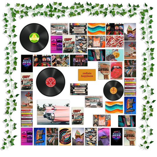 48Pcs Retro Record Aesthetic Picture for Wall Collage, Indie Room Decor, Art Posters for Dorm Wall Decor, Wall Art Prints for VSCO Girls Boys, Party Photo Display, Bedroom Decor for Music Lovers