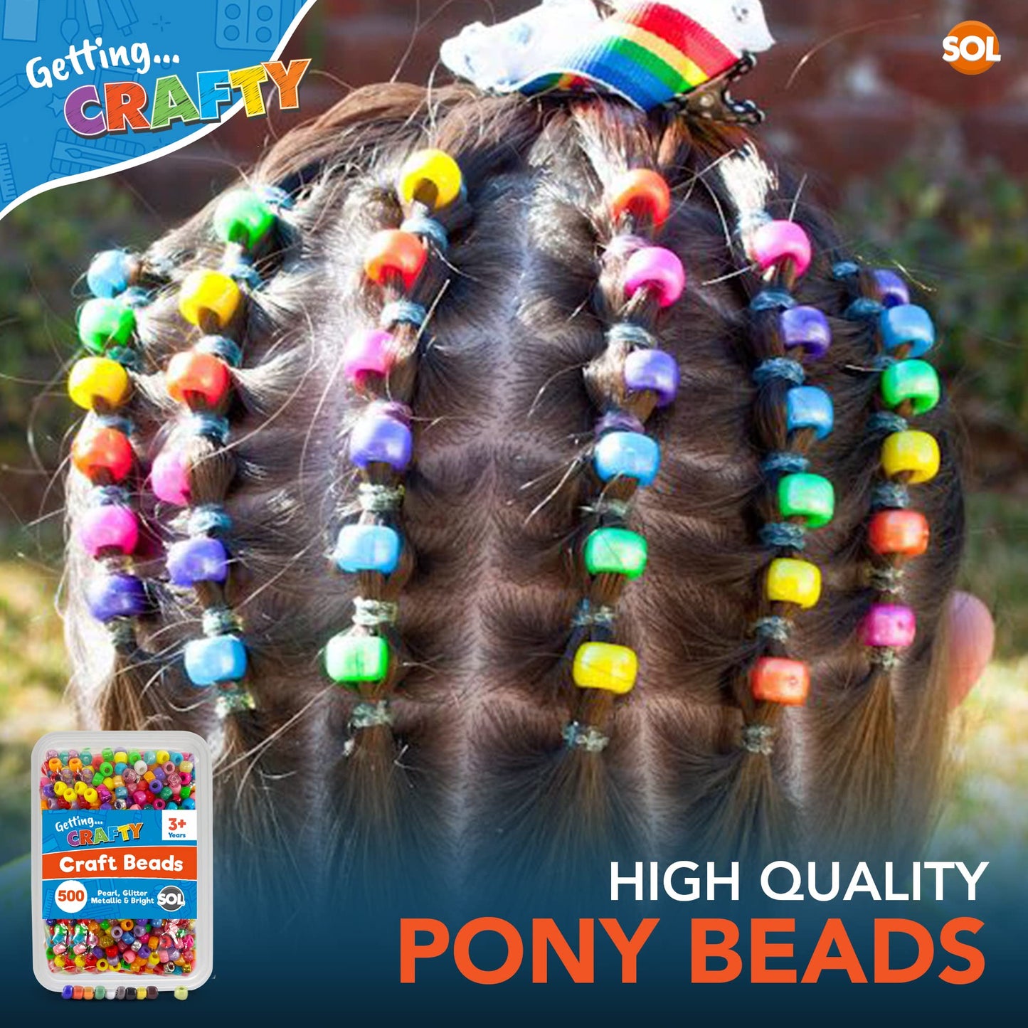 500Pcs Pony Beads | Beads for Jewellery Making | Kandi Beads | Hair Beads for Braids | Small Plastic Beads | Beads for crafting | Colourful Beads | Rainbow Craft Beads for Kids | Beads for Crafting