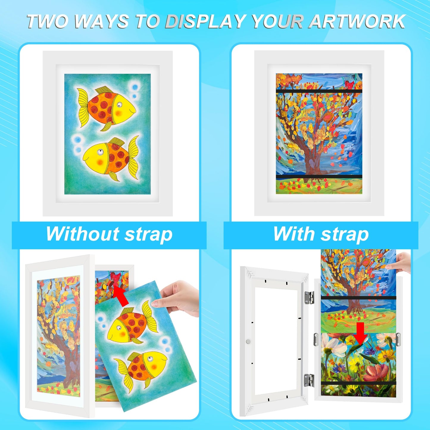 2 Pack Kids Artwork Display Frame, Kids Art Frames Front Opening A4, Childrens Storage Frame Changeable, Child Multiple Picture Frame Drawing Hanging Art, Hold 50-100 PCS, White 2 Pack