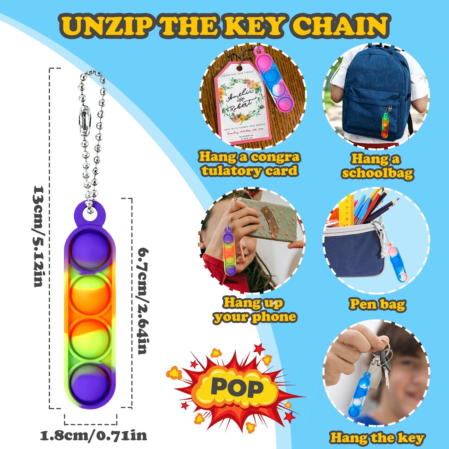 46Pcs Pop Keyring It Fidget Toys Pack Party Bag Fillers for Kids, Poppet Keyring Christmas Eve Box Stocking Fillers Game Prizes Kids Valentines Birthday Party Favour Gifts Sensory Toys for Girls Boys 46pcs Keyring