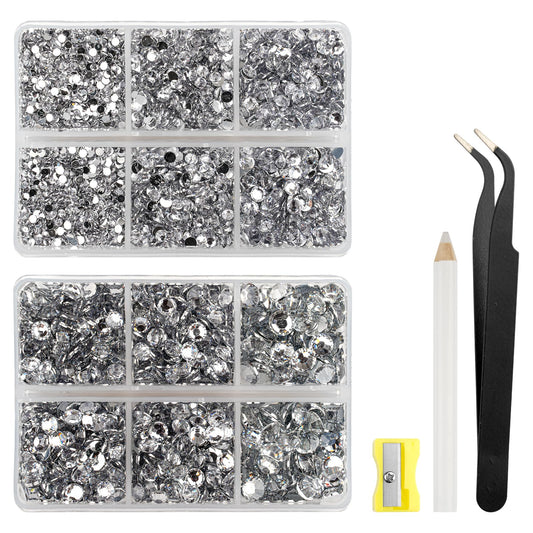 6500 Pcs Rhinestone, Nail Gems, Crystal Rhinestones for Craft, Rhinestones for Clothes, Nail Rhinestones, Hotfix Rhinestones with Tweezers, Wax Pencil, Sharpener, Jewels for Crafting DIY Shoes Bags