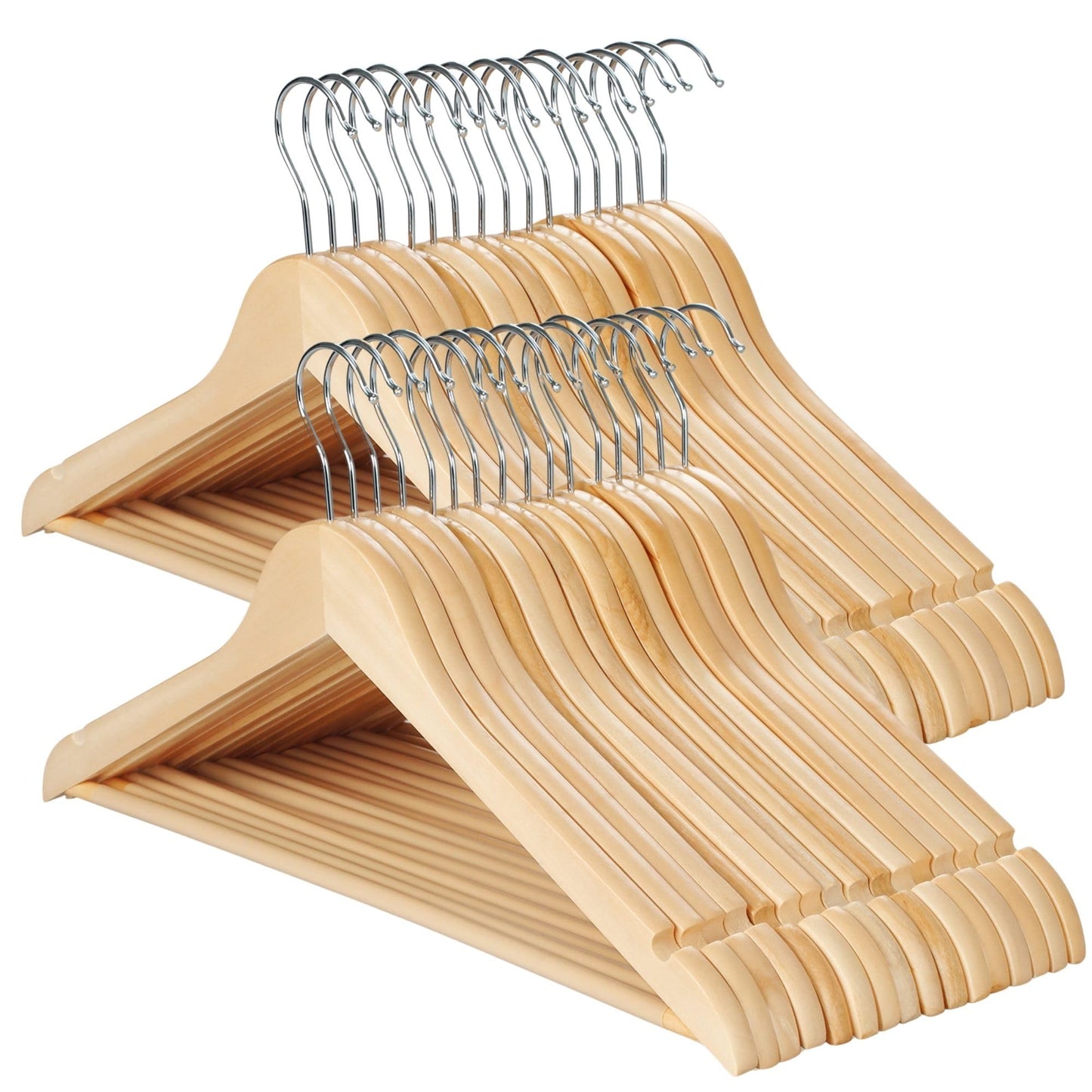 20 Wooden Hangers, Coat Hangers, Clothes Hangers, with Shoulder Notches, Trousers Bar, 360° Swivel Hook, for Suits, Shirts, Coats, Natural Pack of 20 (40 Pack Natural) 40 Pack Natural