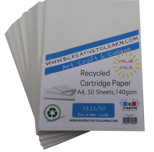 100% Eco Recycled Art A4 Cartridge Paper White Great Art Paper 140gsm Pack of 50 Sheets - Suitable for bookmaking, Sketching, Painting, Printing and More