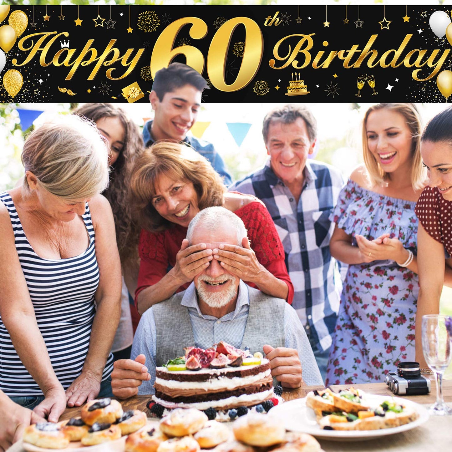 60th Birthday Party Decorations Banner for Men and Women,Essential Decoration for 60th Birthday Party,Long Size Black and Gold 60th Birthday Banner 210×40 cm(82.7×15.7inch)