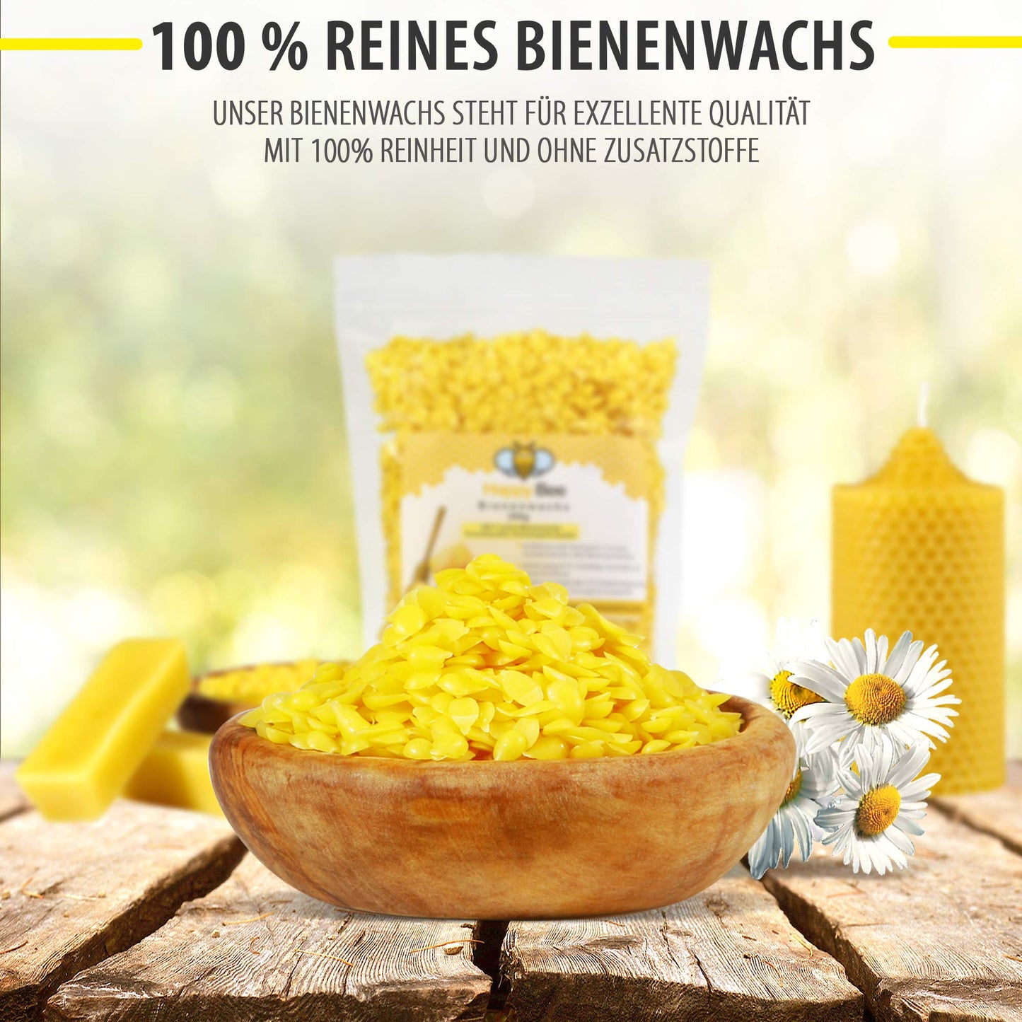 100% Pure Beeswax - 200 g Pure Yellow Beeswax Pellets - Ideal pastilles for Cosmetics and Candle Making with The Whole Family