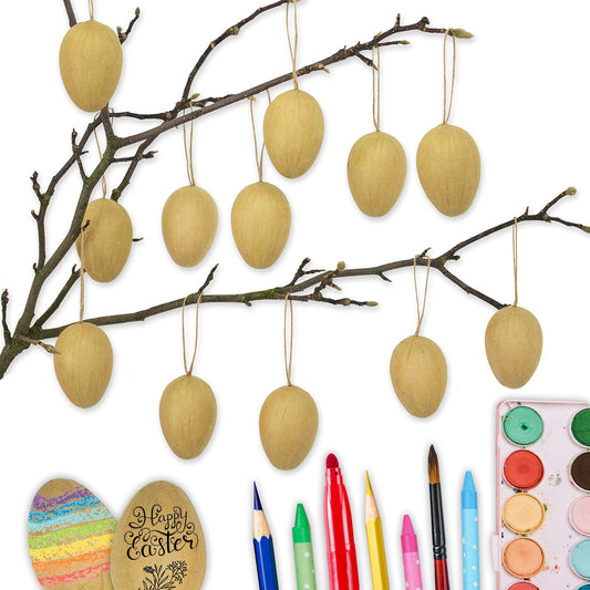 12 brown papier-mâché Easter eggs | Classic Easter decoration for branches and Easter arrangements | Eggs to paint and write on 4x6 cm | Easter 2021 Papier Mache Eggs Brown