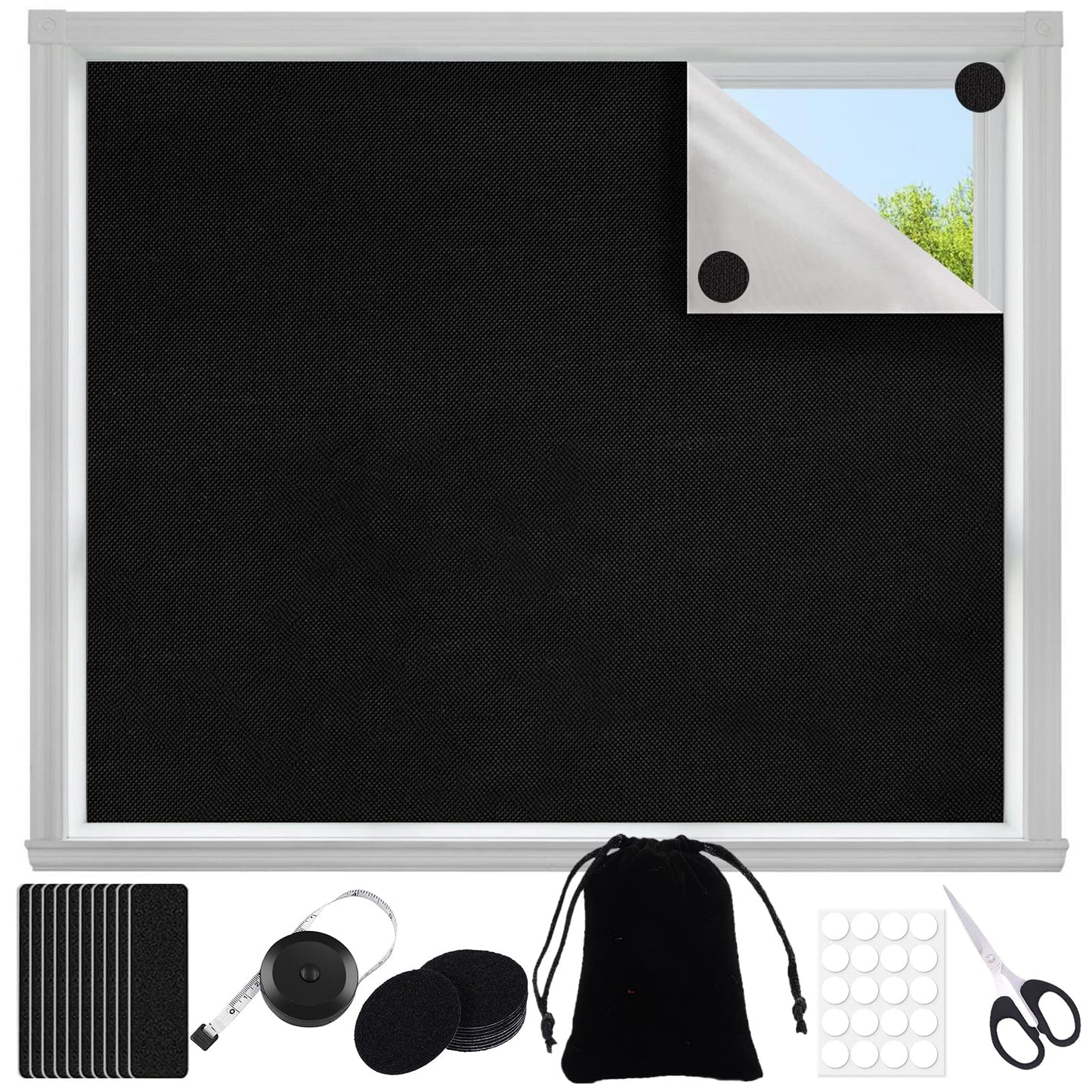 200x145cm Portable Blackout Blind, Blinds Window Easy to Stick No Drill Blinds Blackout Curtains with Self Adhesive Fasteners Ruler Scissor for Travel and Bedroom