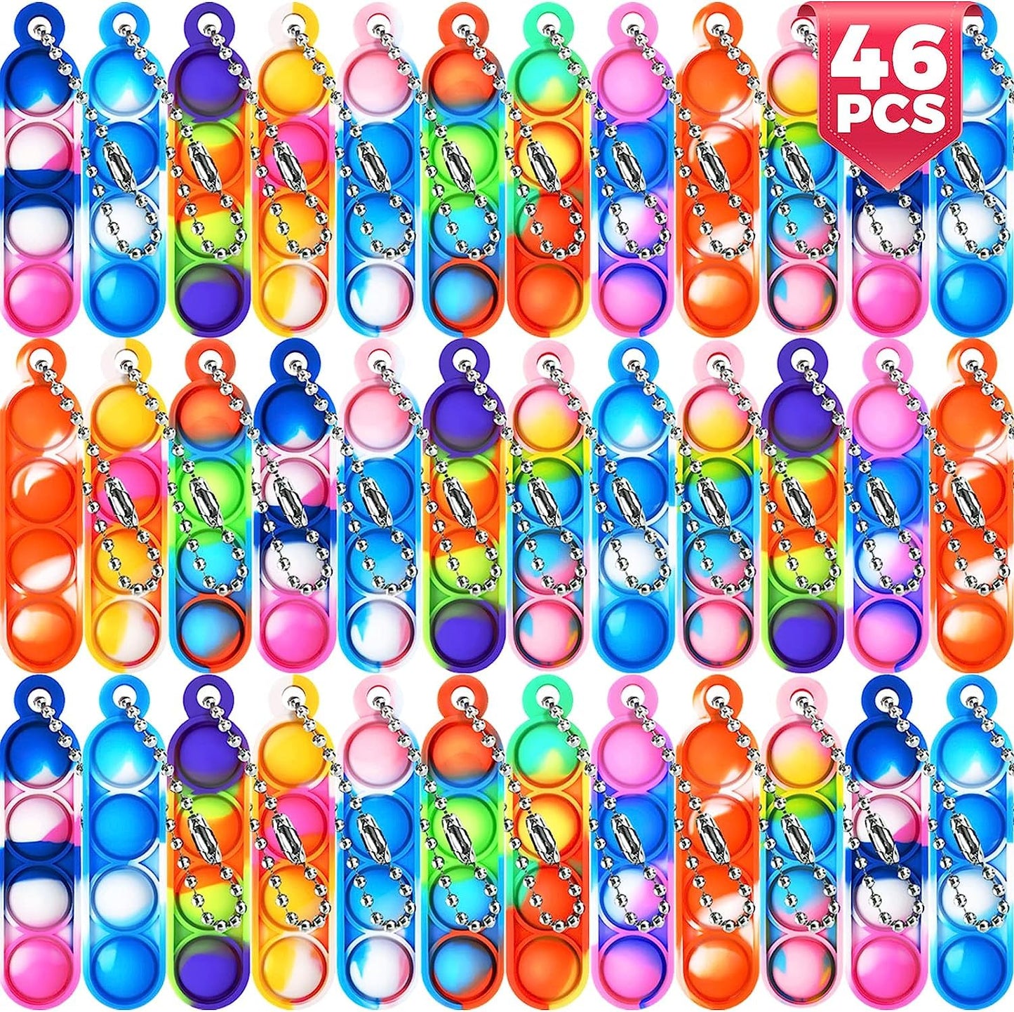 46Pcs Pop Keyring It Fidget Toys Pack Party Bag Fillers for Kids, Poppet Keyring Christmas Eve Box Stocking Fillers Game Prizes Kids Valentines Birthday Party Favour Gifts Sensory Toys for Girls Boys 46pcs Keyring