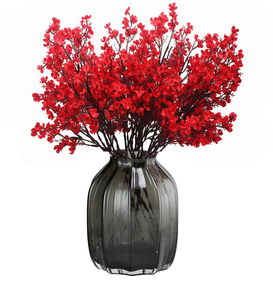 12pcs Babys Breath Artificial Flowers Gypsophila Bouquet Bulk Fake Spring Silk Small Flowers Real Touch Faux Floral for Home Bedroom Kitchen Garden Wedding Christmas Party DIY Decor (Red 12pcs) Red 12 Bundles