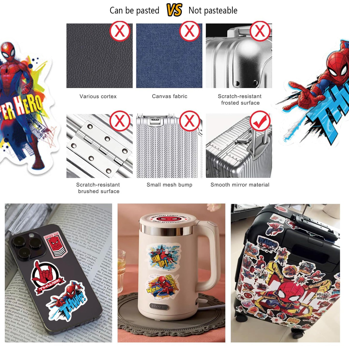 50Pcs Spiderman Stickers for Kids,Personalized Kids Stickers for Water Bottle, MacBook, Car, Bumper, Luggage, Laptop,Waterproof Vinyl Aesthetic Stickers for Adults Teens Boys Girl