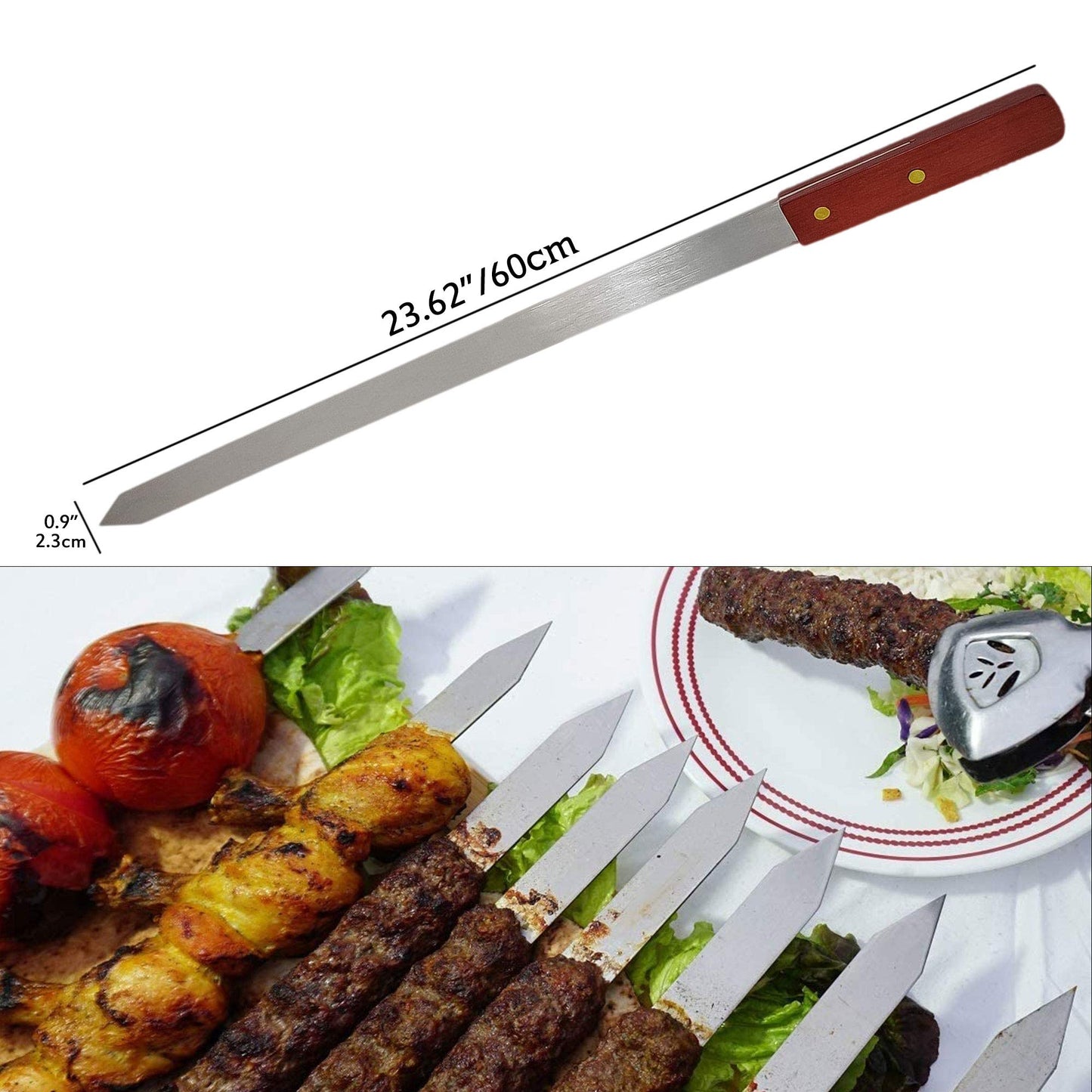 4 Pcs Flat Kebab Skewers Stainless Steel, 24 inch Turkish Skewers, Heavy Duty BBQ Skewers, Perfect for Koobideh Kebab, Turkish Style BBQ 60 cm