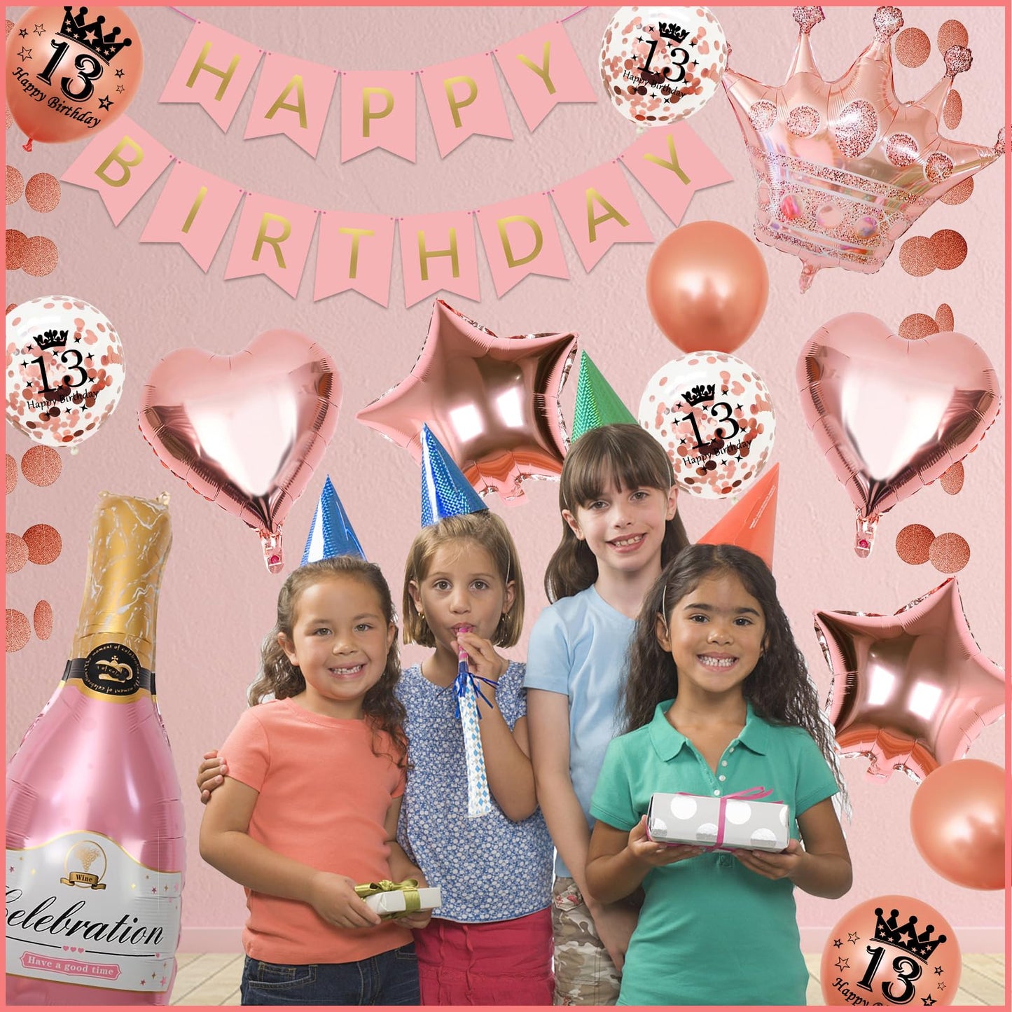 13th Birthday Decorations Girls,13th Birthday Decorations for Girls, WKxinxuan 13th Birthday Banner 13th Sash 13th Balloons Champagne Crown Foil Balloon 13th Birthday Gifts for Girls 13th Birthday Decoration