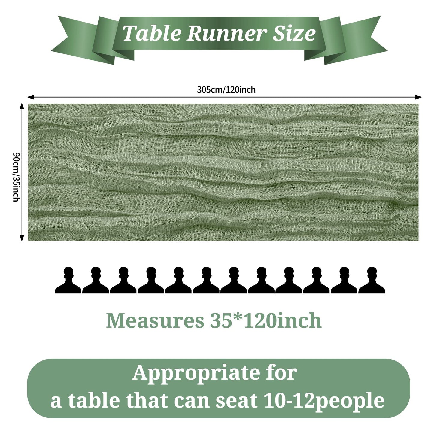 6Pack Sage Green Cheesecloth Table Runner,Rustic Sage Green Tablecloth Gauze Table Runner 35"x120"Cheesecloth Gauze Table Runner,Cheesecloth Boho Table Runner for Wedding 6Pack