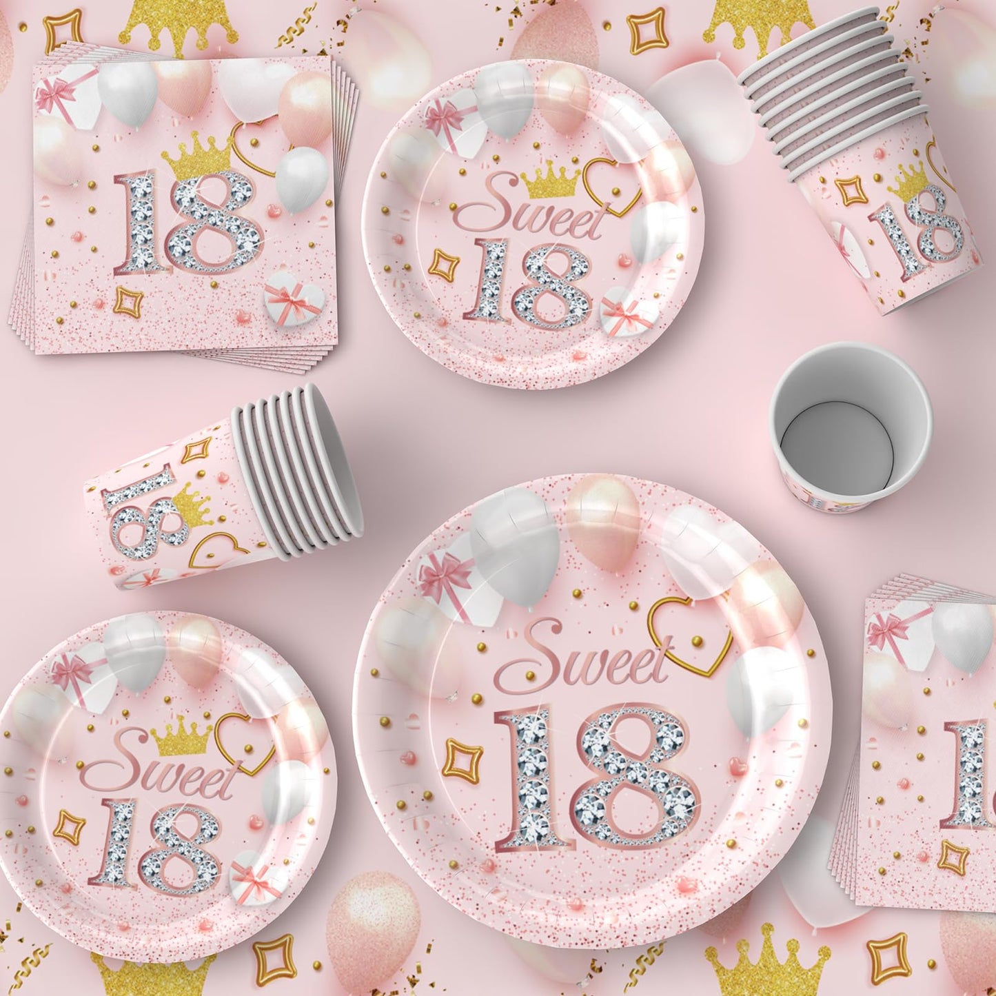 69pcs Pink Happy 13th Birthday Party Tableware Decorations for Girls Birthday, Disposable Party Tableware Set Pink 13th Tablecloth Table Covers,7inch Paper Plates,Paper Napkins,Cups for Girls Birthday 13