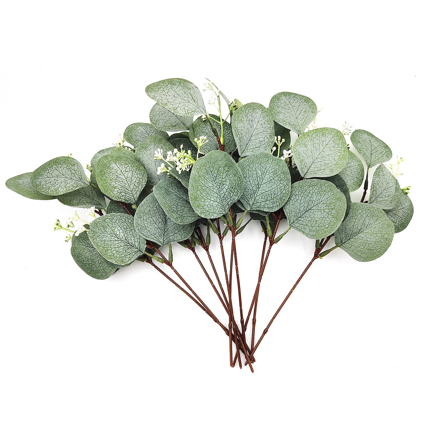 12 Pcs Eucalyptus Artificial Flowers, Plastic Eucalyptus Stem Leaves Branches, Decorative Faux Fake Green Eucalyptus Bouquets Foliages Plants for Wedding, Garden, Home, Outdoor Indoor Decoration A12 12